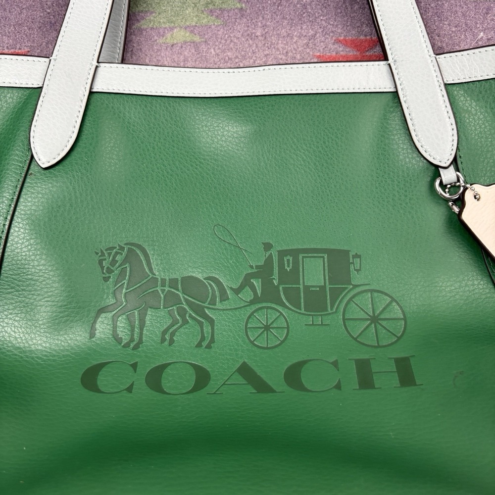 Coach Colorblock Horse & Carriage Carry All‎ Tote Bag Green Multi C5676 - Picture 5 of 10